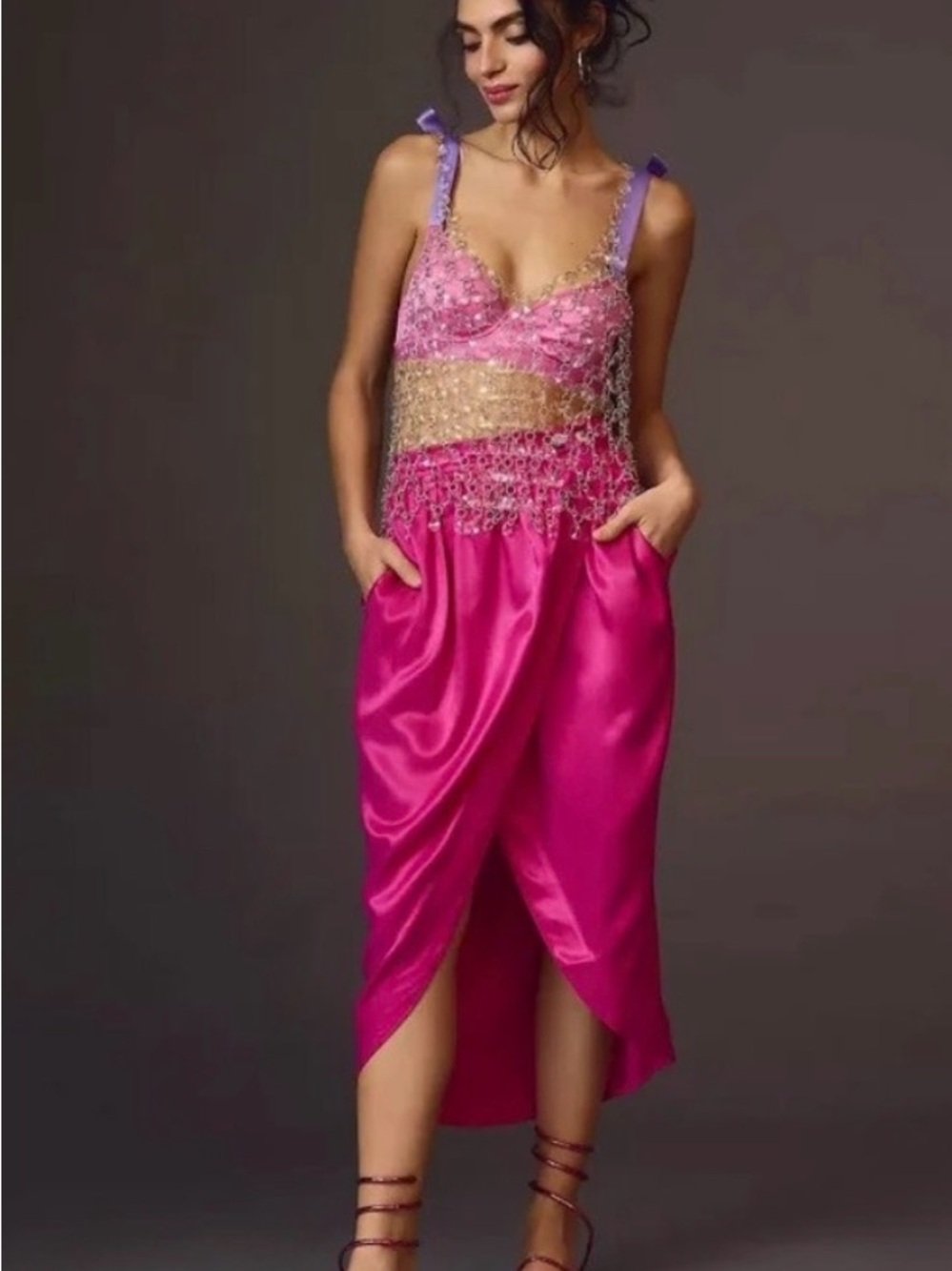 Maeve by Anthropologie Fuchsia Satin tulip skirt